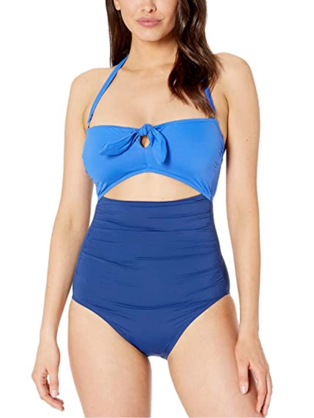 Lauren Ralph Lauren Two-Tone Blue Cutout One-Piece Tie Front Swimsuit 4